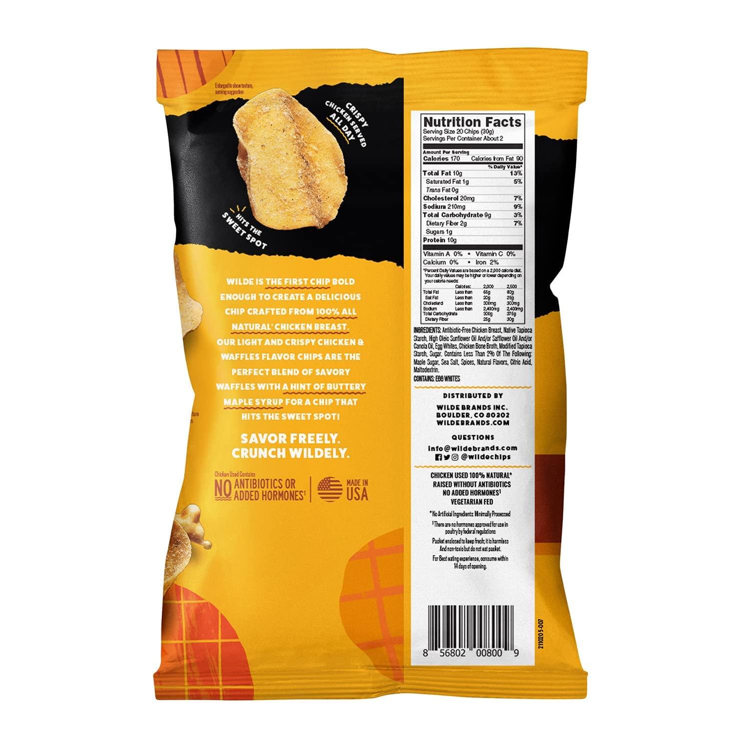 Wilde Chips WILDE Chicken & Waffles Protein Chips, Thin and Crispy, High Protein, Keto, Made with Real Ingredients, 2.25oz Bags (Pack of 8)