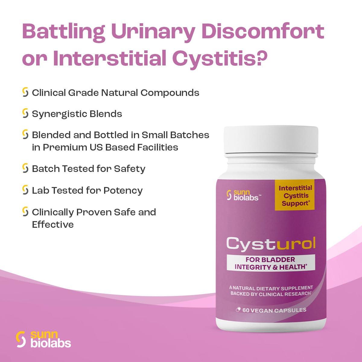 SUNN BIOLABS CYSTUROL | Bladder Formula SUPPORT FOR INTERSTITIAL CYSTITIS (IC) and Painful Bladder Syndrome | Clinically Researched | Less Flares & Urgency | Potent | Premium Bladder Support for Women