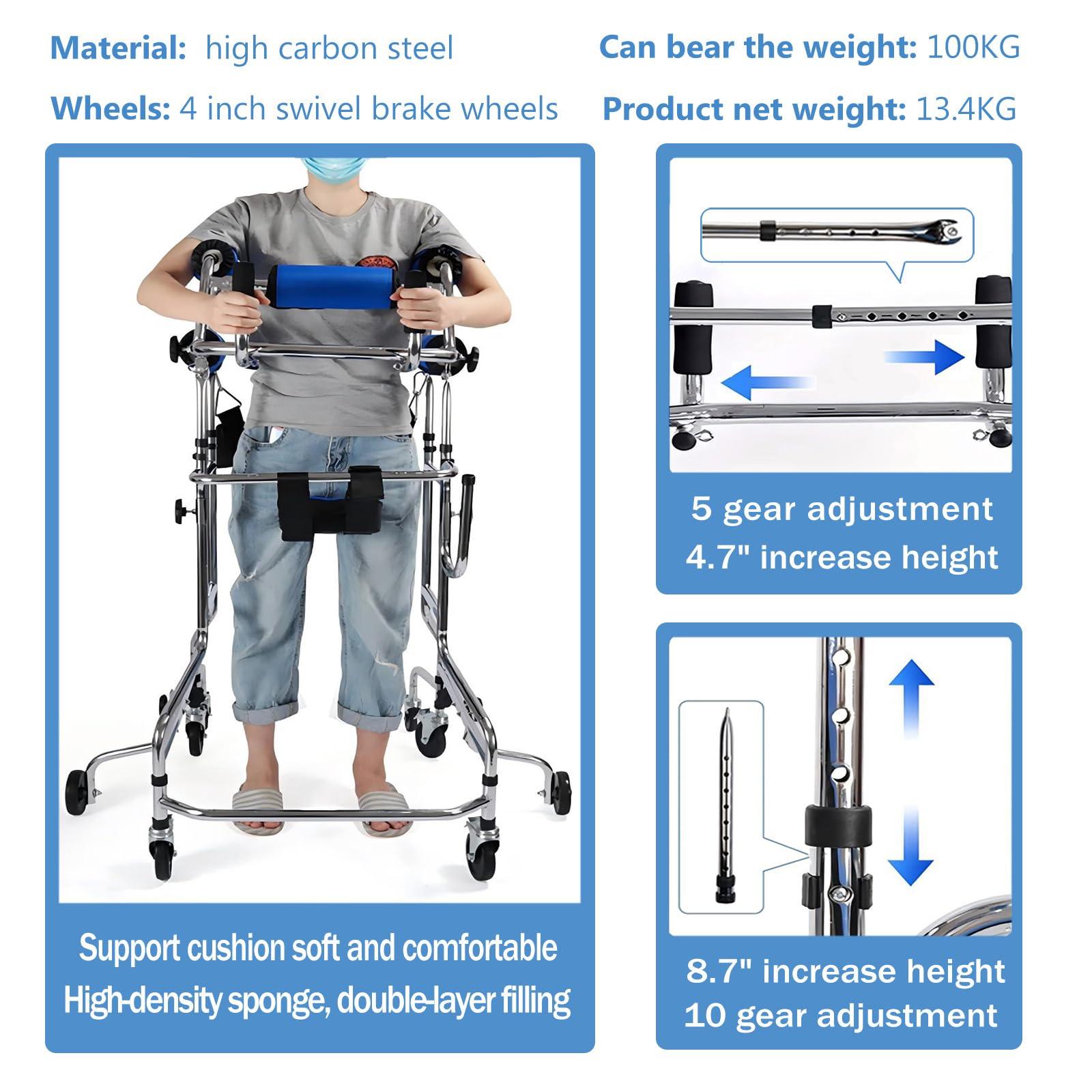 GHOSOONE Adult Walker for Seniors Hemiplegia Rehabilitation Standing Frame,Standing Walker,Anti Recline, Lower Limb Training,Adjustable Height,Walker Aid for The Disabled,Suitable for People of 58-71in