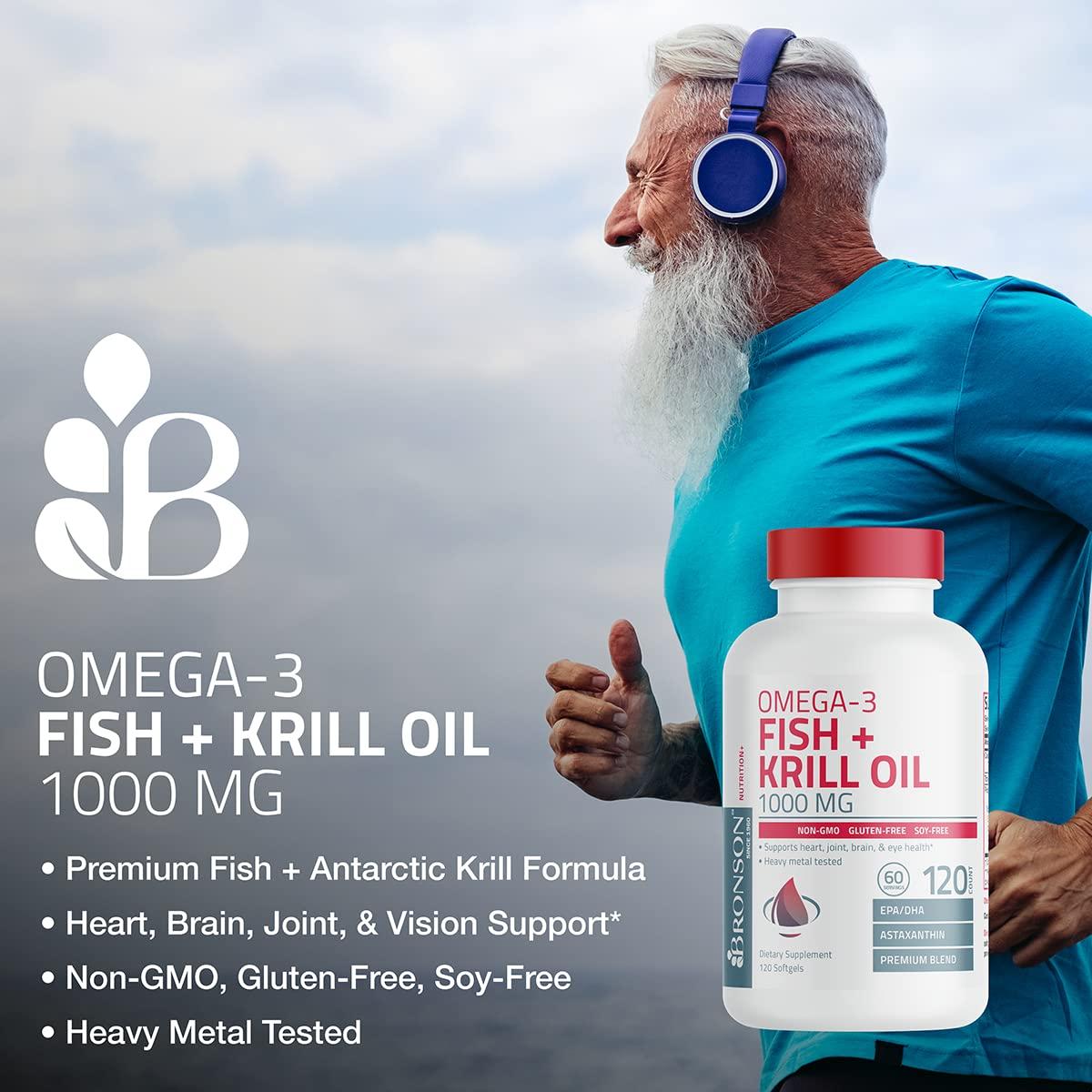 Bronson Bronson Vitamin K2 (MK7) with D3 Supplement Omega-3 Fish + Krill Oil 1000 MG