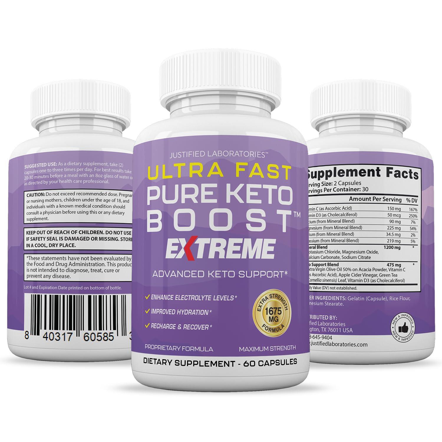 Justified Laboratories Ultra Fast Pure Keto Boost Extreme Keto Pills 1675MG New & Improved Formula Contains Apple Cider Vinegar Extra Virgin Olive Oil Powder Green Tea Leaf 60 Capsules
