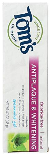 Tom's of Maine Tom's of Maine, Fluoride Free Antiplaque & Whitening Toothpaste - Spearmint Gel, 4.7 Ounce