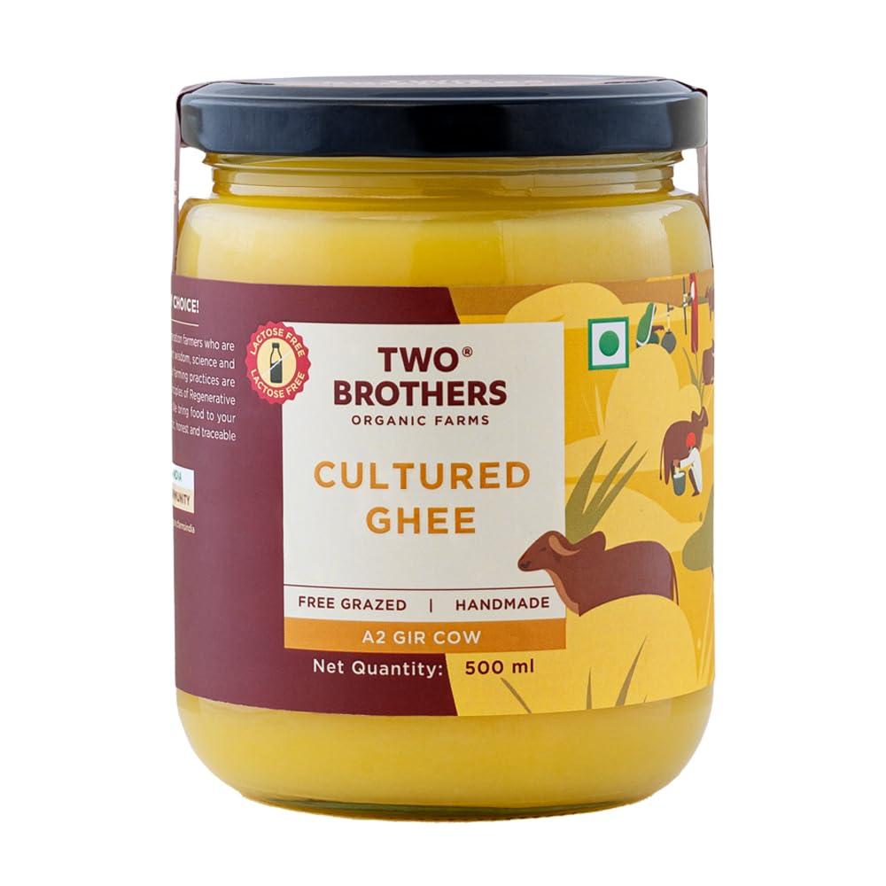AMOREARTH - NATURAL.HEALTHY.FRESH Two Brothers Organic Farms - Grass Fed A2 Ghee 16 Fl Oz (500ml) | Clarified Butter | Cultured, Desi Gir Cow Ghee | Pasture Raised on Certified Organic Farm | Non-GMO, Lactose-Free, Keto Friendly | Made from Whole Curds in Small Batches | Glass Jar