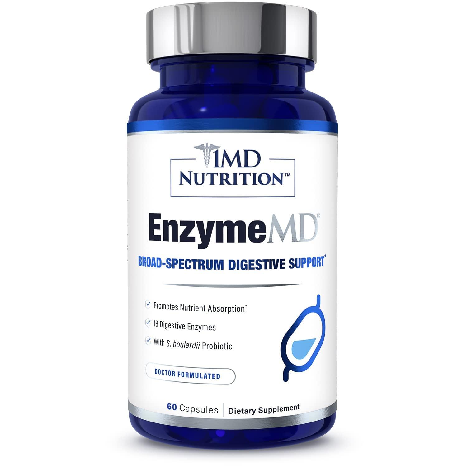 1MD Nutrition 1MD Nutrition EnzymeMD - Digestive Enzymes Supplement - Doctor Formulated | 18 Plant-Based Enzymes - Gas & Bloating Support | 60 Capsules