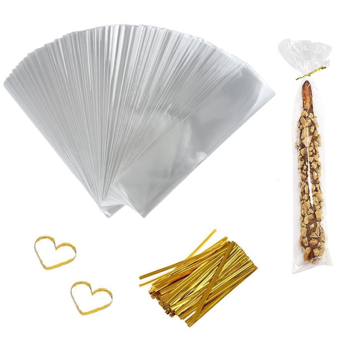 COOLAKE COOLAKE Clear Pretzel Rod Bags, 2.4x10 Inches 200PCs Pretzel Stick Bags, Pretzels Individual Bags with Ties for Wedding Gift Cookie Candy