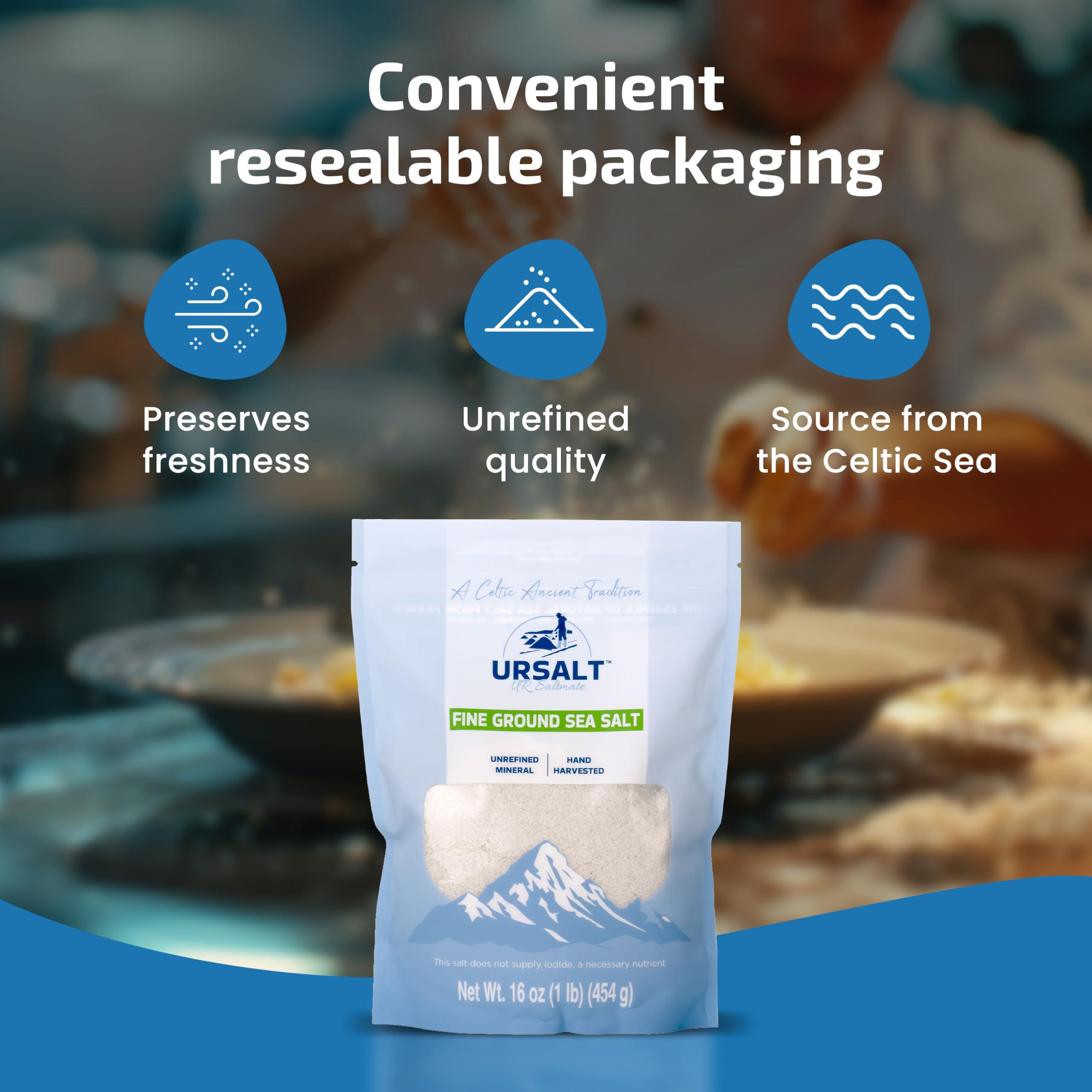 URSALT URSALT Grey Coarse and Fine Ground French Sea Salt Bundle | Get (2 X 1lb Bags) of our 100% Natural Sea Salt, Unrefined, Unprocessed and +82 Mineral Rich French Sea Salt