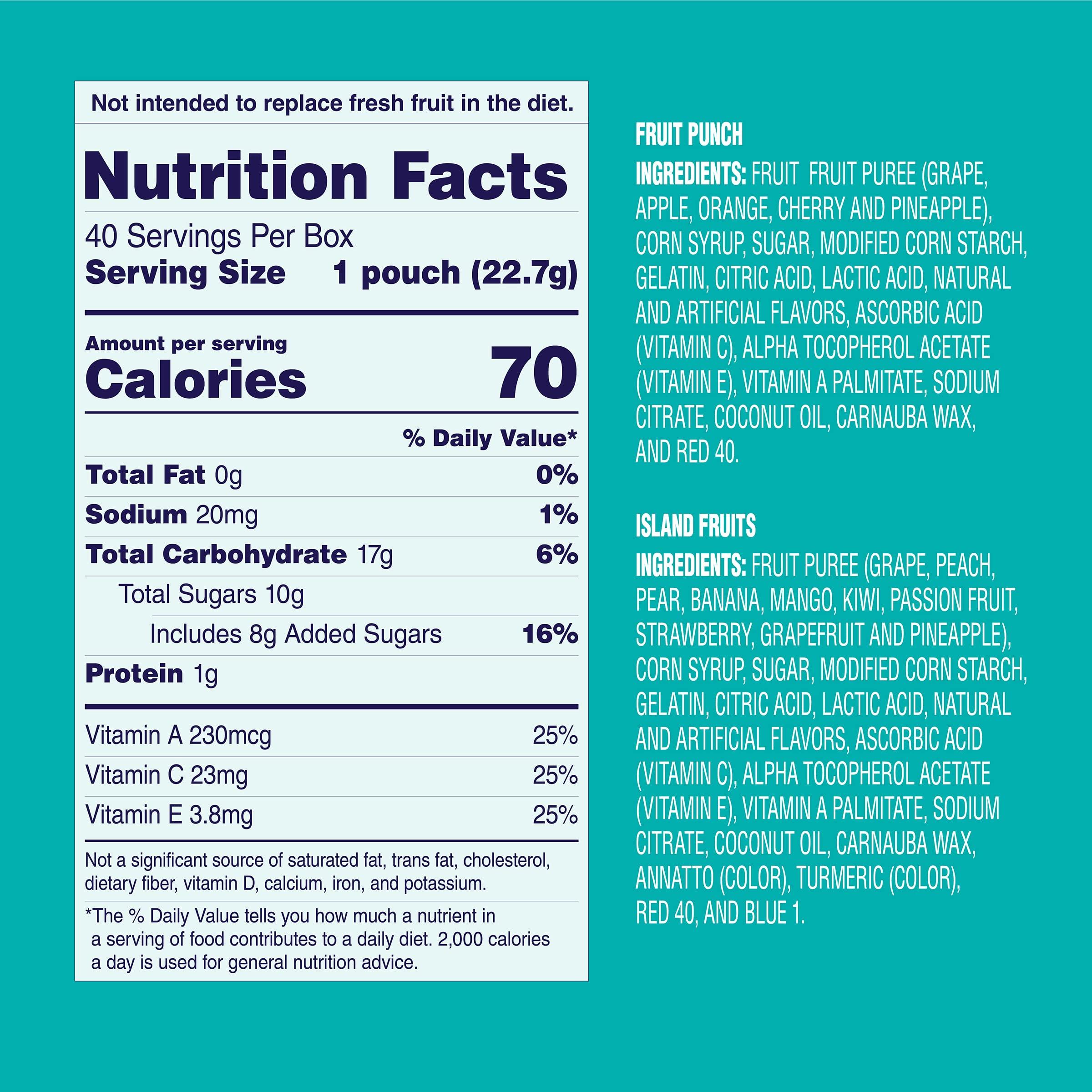 Welch's Welch\'s Fruit Snacks, Fruit Punch & Island Fruits Variety Pack, Gluten Free, Bulk Pack, Individual Single Serve Bags, 0.8 oz (Pack of 40)