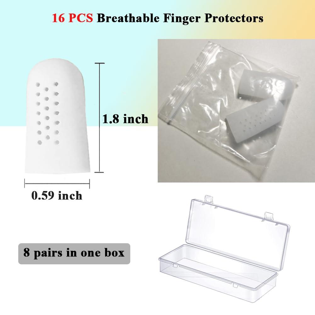 XUFAC 16 Pcs Gel Finger Cots with Holes, White Silicone Finger Protectors Finger Covers Finger Sleeves Fingertips Protection for Eczema Wounds Cracking Blisters Broken Arthritis Trigger Finger
