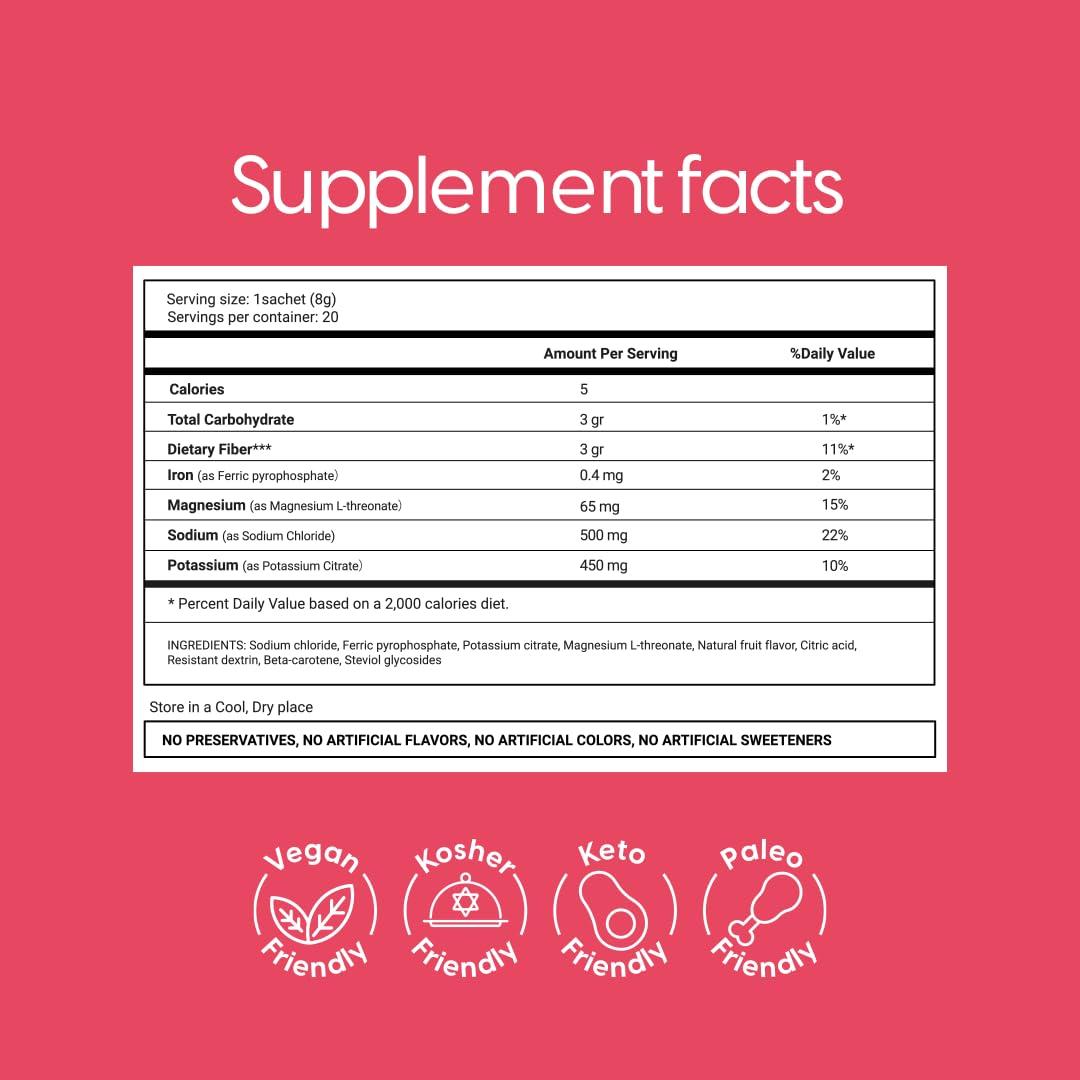 Vivalyte Vivalyte Electrolyte Powder No Sugar Stevia Sweetened 100% Natural Hydration Packets - 20 Count | Sodium, Potassium Citrate & Magnesium L-Threonate (5.64, Lemon)