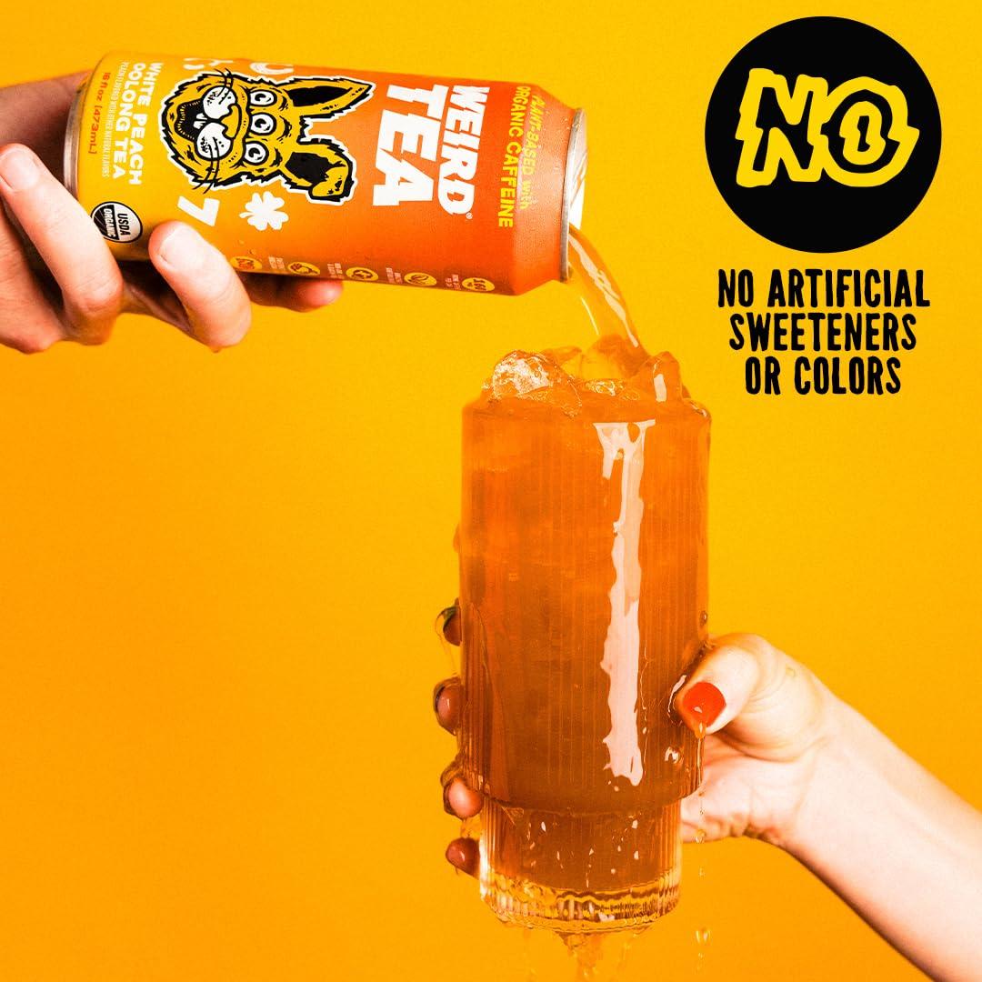 WEIRD Drink Weird Organic White Peach Oolong Tea 16oz Cans, 160mg Organic Caffeine, Pack of 12 A Refreshing Energy Drink Alternative