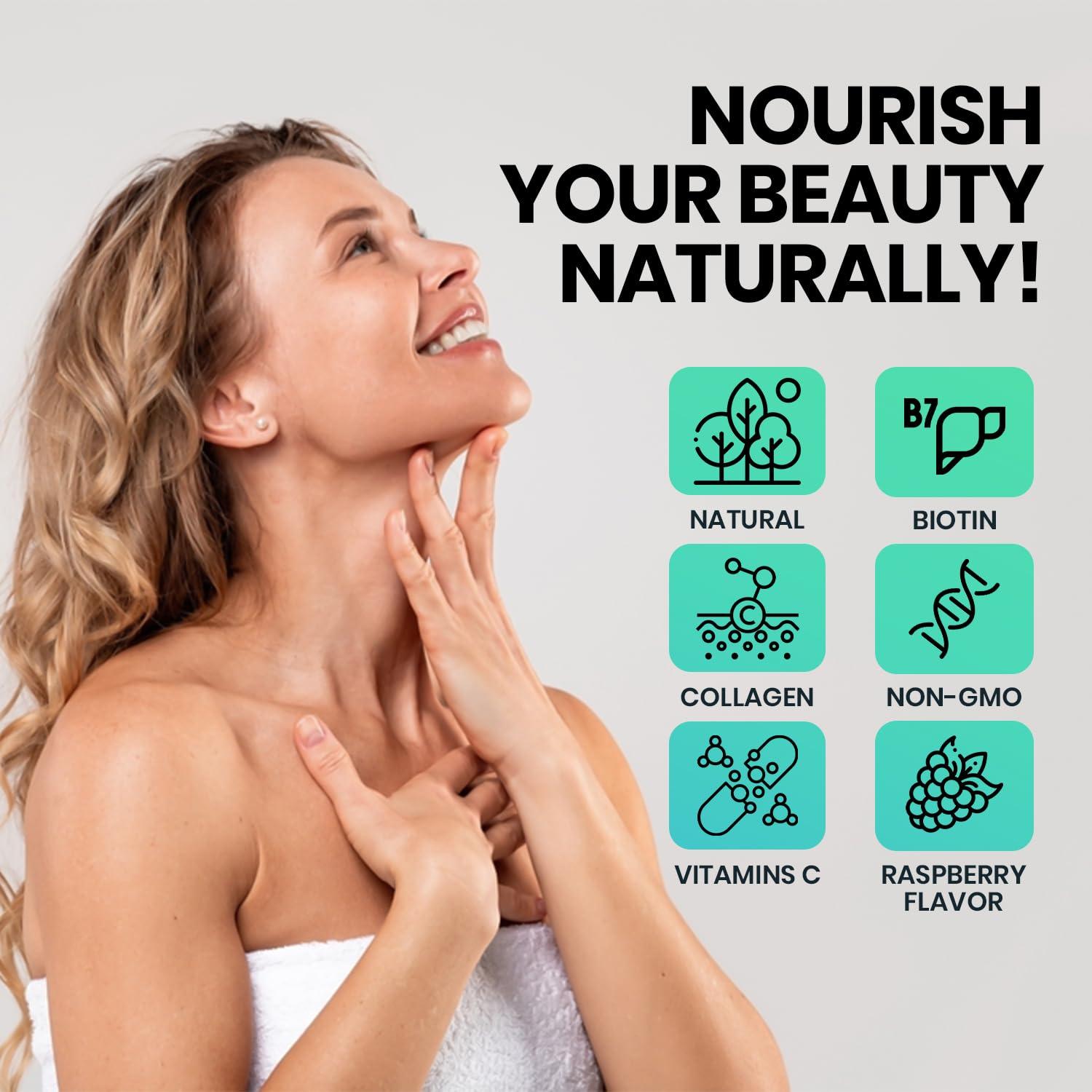 EchoHeals CEUTICALS EchoHeals CEUTICALS Hair, Skin & Nail Gummies | Biotin Collagen Vitamin C & E Supplement | 3000mcg Biotin | Raspberry Flavored | 60 Gummies