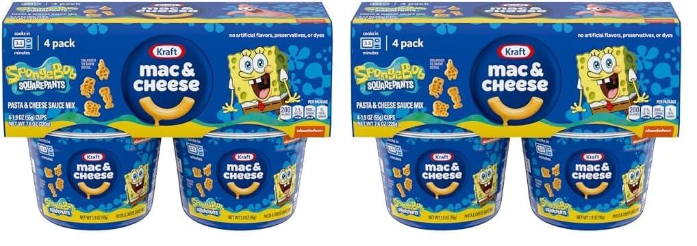 Kraft Mac & Cheese Kraft Mac & Cheese Cups Macaroni and Cheese Microwavable Dinner SpongeBob SquarePants, 4 ct Pack, 1.9 oz Cups (Pack of 2)