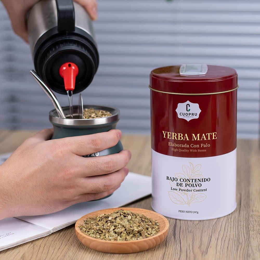 Cuopru Yerba Mate, CUOPRU Suave Argentinian Mate Tea, Low Tea Powder, Original Leaves with Stems, Include Portable Storage Tea Caddy(N.W.247g)