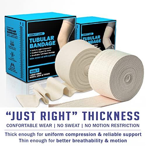EVERLIT EVERLIT Elasticated Tubular Support Bandage | Stockinette Tubing for Large Arm, Knees, Legs | Light to Moderate Compression Bandage Roll for Tissue Support (Size F | 4\" x 11 yd)