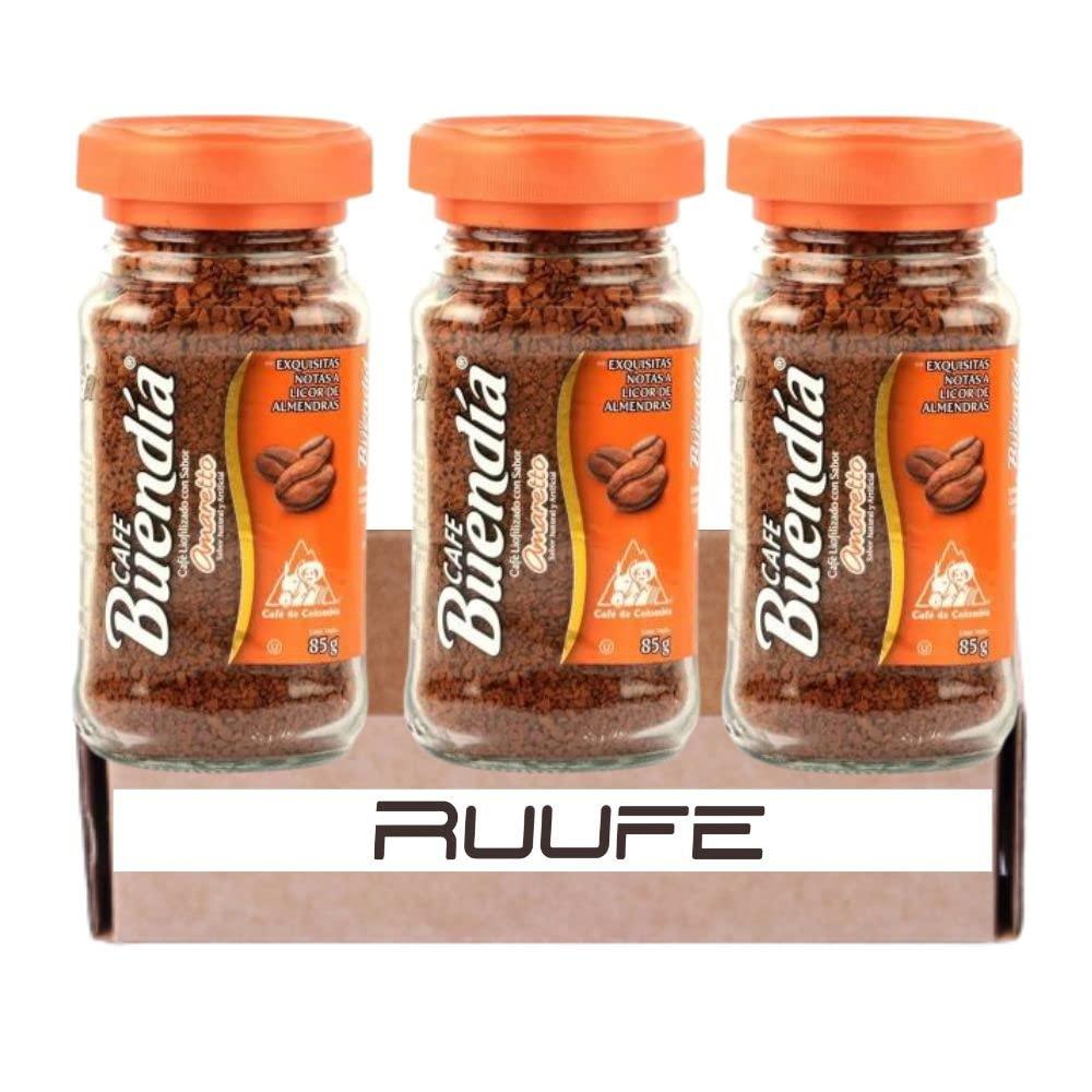 RUUFE Buendia Instant Coffee Amaretto Coffee 100% Colombian Coffee 3 pack (2.9oz each) Cafe Instantaneo Amareto Cafe Colombiano Colombian Coffee