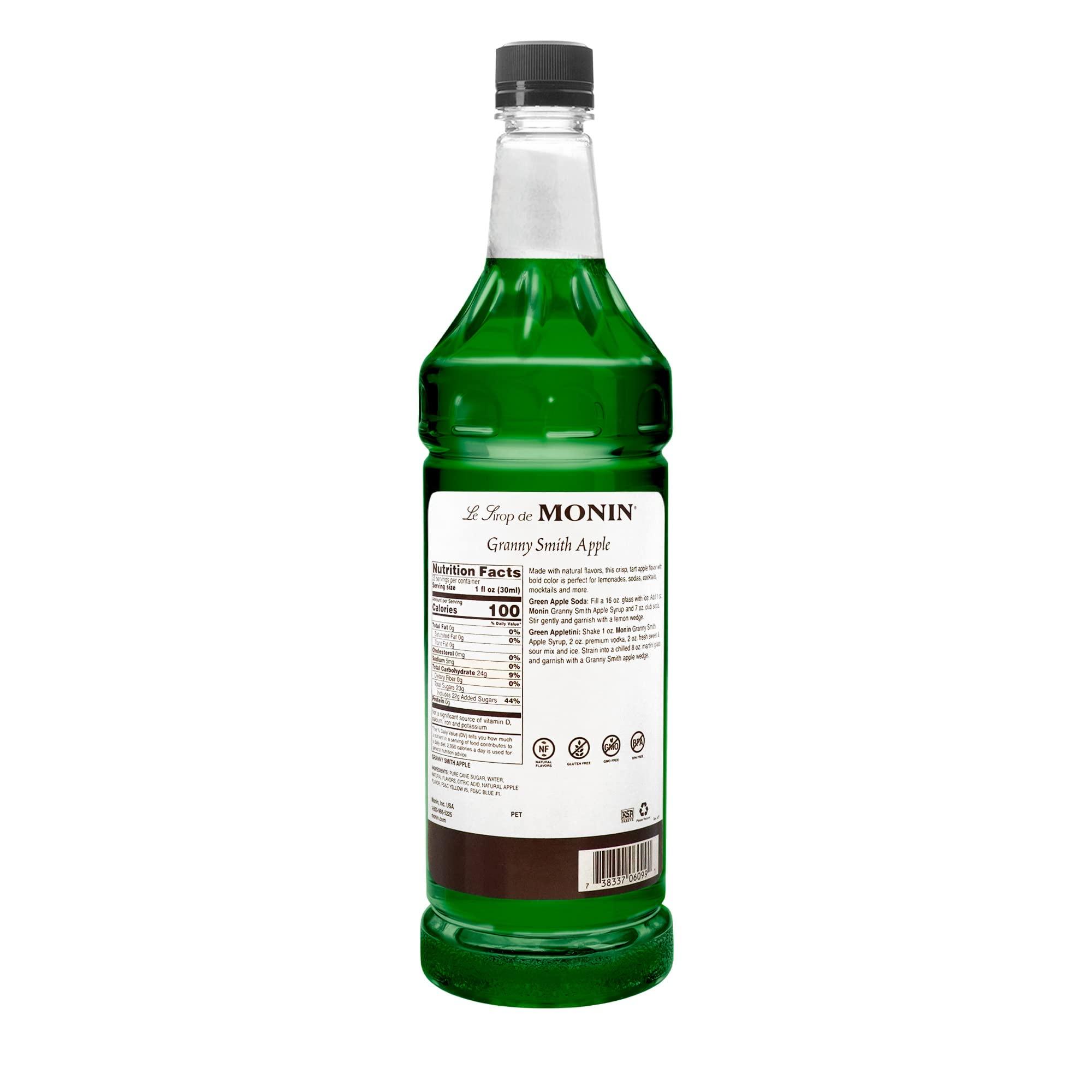 Monin Monin - Granny Smith Apple Syrup, Great for Cocktails and Lemonades, Gluten-Free, Non-GMO (1 Liter)