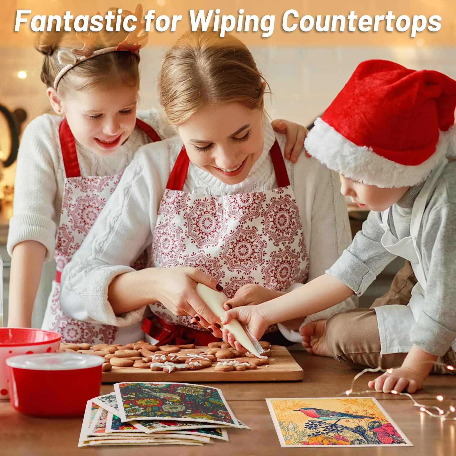 Lucomb Lucomb 8 Pack Swedish Dishcloths for Kitchen, Reusable Soft Kitchen Towels Dish Cloths Set Absorbent Sponge Cleaning Washable Quick Drying Bar Hand Washing (Birds Flowers)