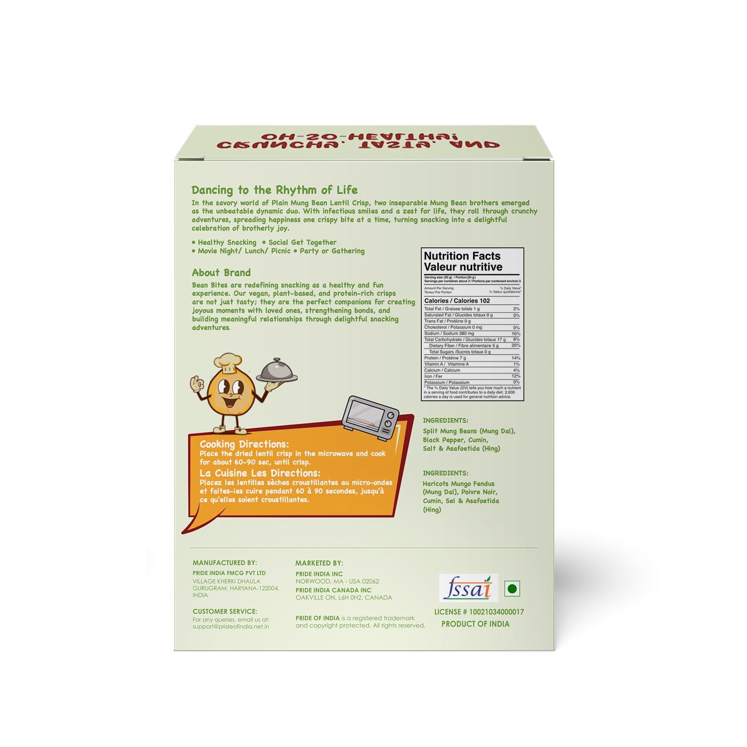 Pride Of India Bean Bites | Mung Munch Lentil Crisp 3.53 oz (100 g) | Healthy Poppadom Snack | Round Crunchy Crisps | Heat in Oven (Up to 60 secs) | Plant Based Protein, Vegan, Gluten-Free by Pride of India