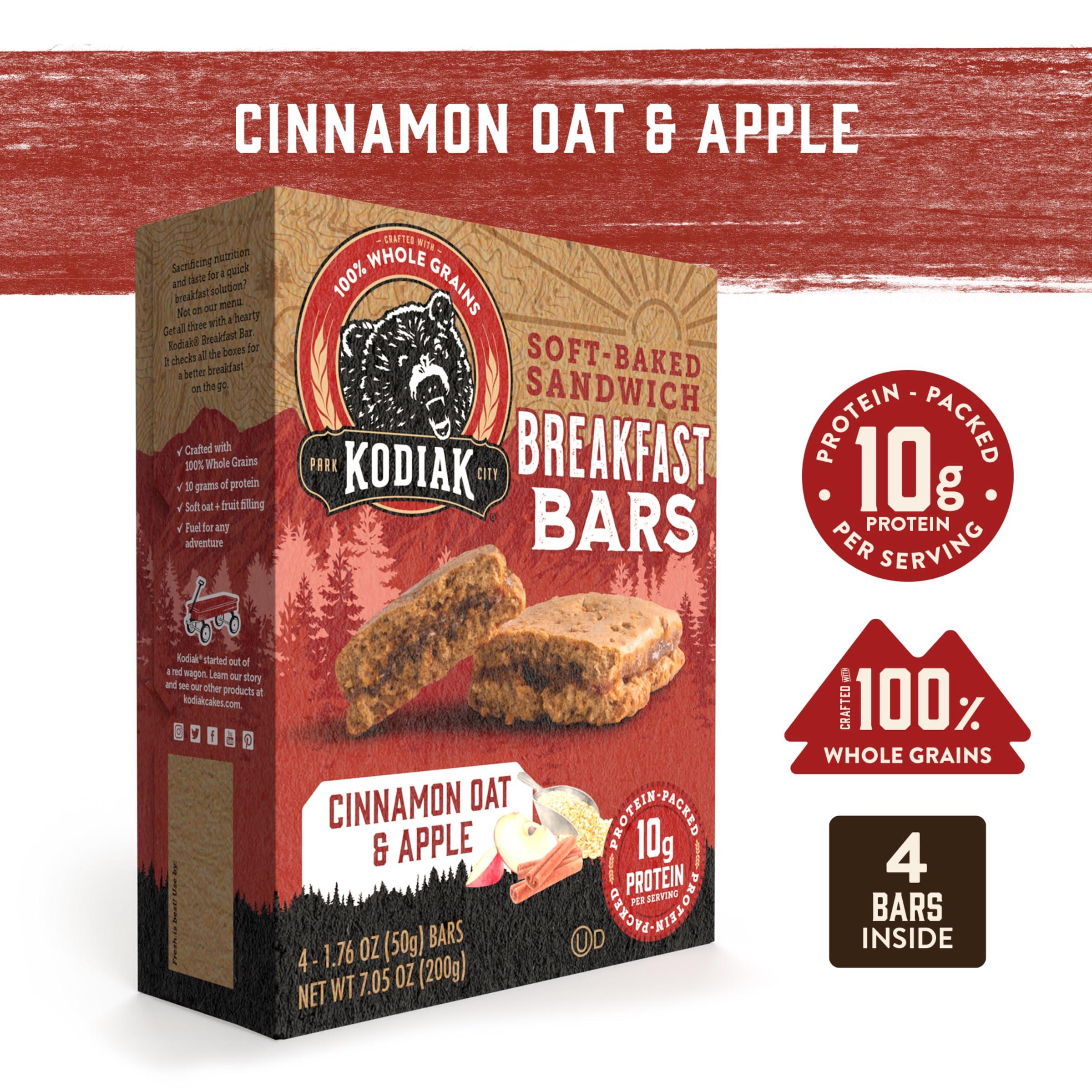 Kodiak Cakes Kodiak Soft Baked Sandwich Breakfast Bar, Cinnamon Oat & Apple, High Protein, 100% Whole Grains, 1 box with 4 bars each (4 bars total)