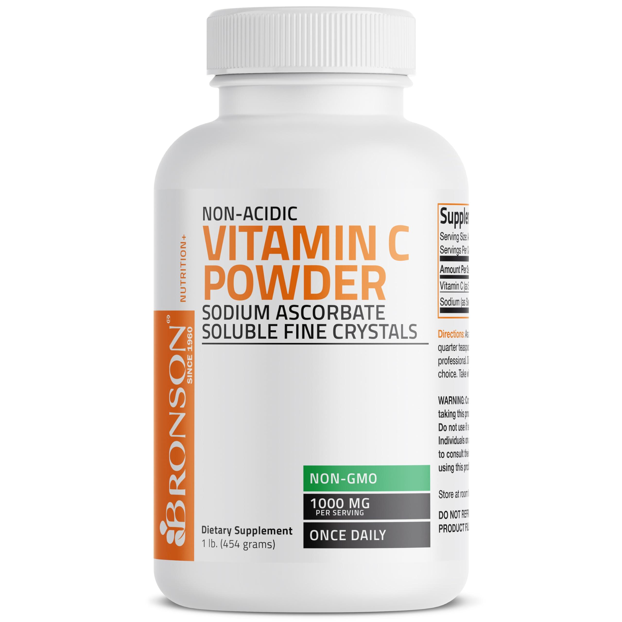 Bronson Non Acidic Vitamin C Powder Sodium Ascorbate Non GMO Soluble Fine Crystals - Healthy Immune System, Antioxidant and Cell Protection - 1 Pound (16 Oz, 454 Grams)