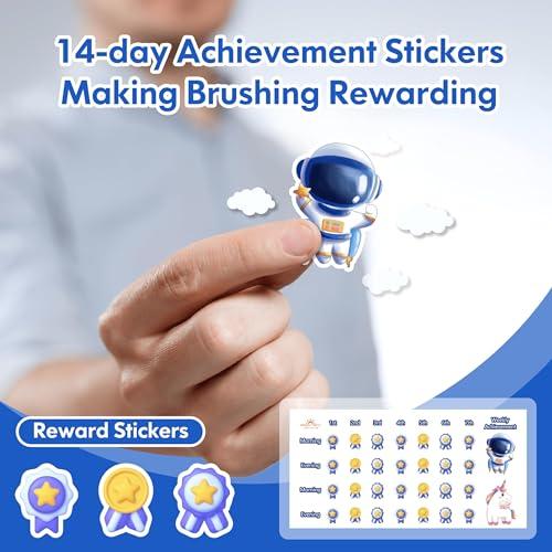 DADA-TECH Kids Electric Toothbrush Rechargeable Age 3-5-6-12-18 Year Old, Sonic Toothbrush Kids with Timer 3 Modes 4 Vibrating Heads Habit Stickers Tooth Brush for Girls Boys and Childrens (Astronaut Black)