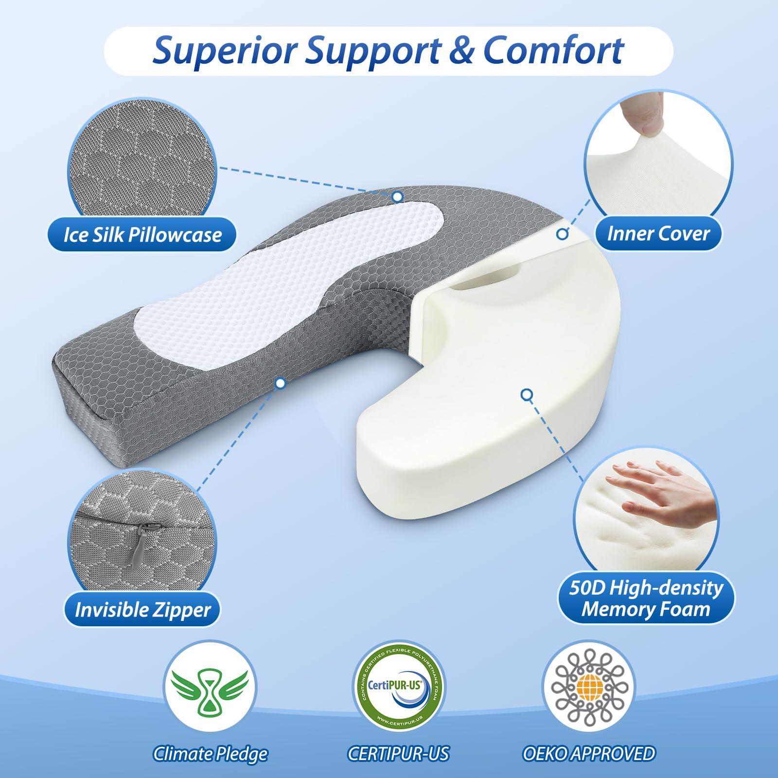 HOMCA HOMCA Side Sleeper Pillows for Adults, Memory Foam U Shaped Pillows for Neck and Shoulder Pain Relief, Ergonomic Shoulder Pillow for Side Sleepers with Cooling Removable Pillowcase