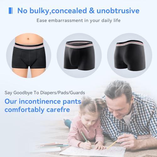 CARER Healthcare Incontinence Pregnancy Mens Incontinence Boxer Briefs 2PCS Leakproof Urinary Incontinence Underwear for Men with Front Absorbent Area for Bladder Leakage Protection, Instant Absorbency Mens Incontinence Underwear, Small