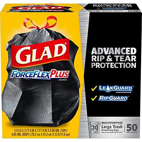 Glad Glad ForceFlex Trash Bag, Large, Black, 50
