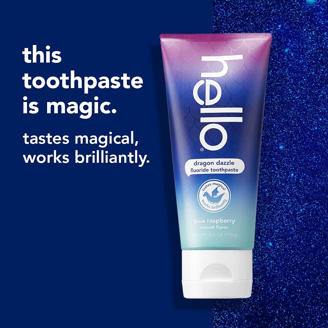 hello hello Dragon Dazzle Blue Raspberry Kids Toothpaste & Activated Charcoal Epic Whitening Fluoride Free Toothpaste, Fresh Mint + Coconut Oil, Vegan & SLS Free