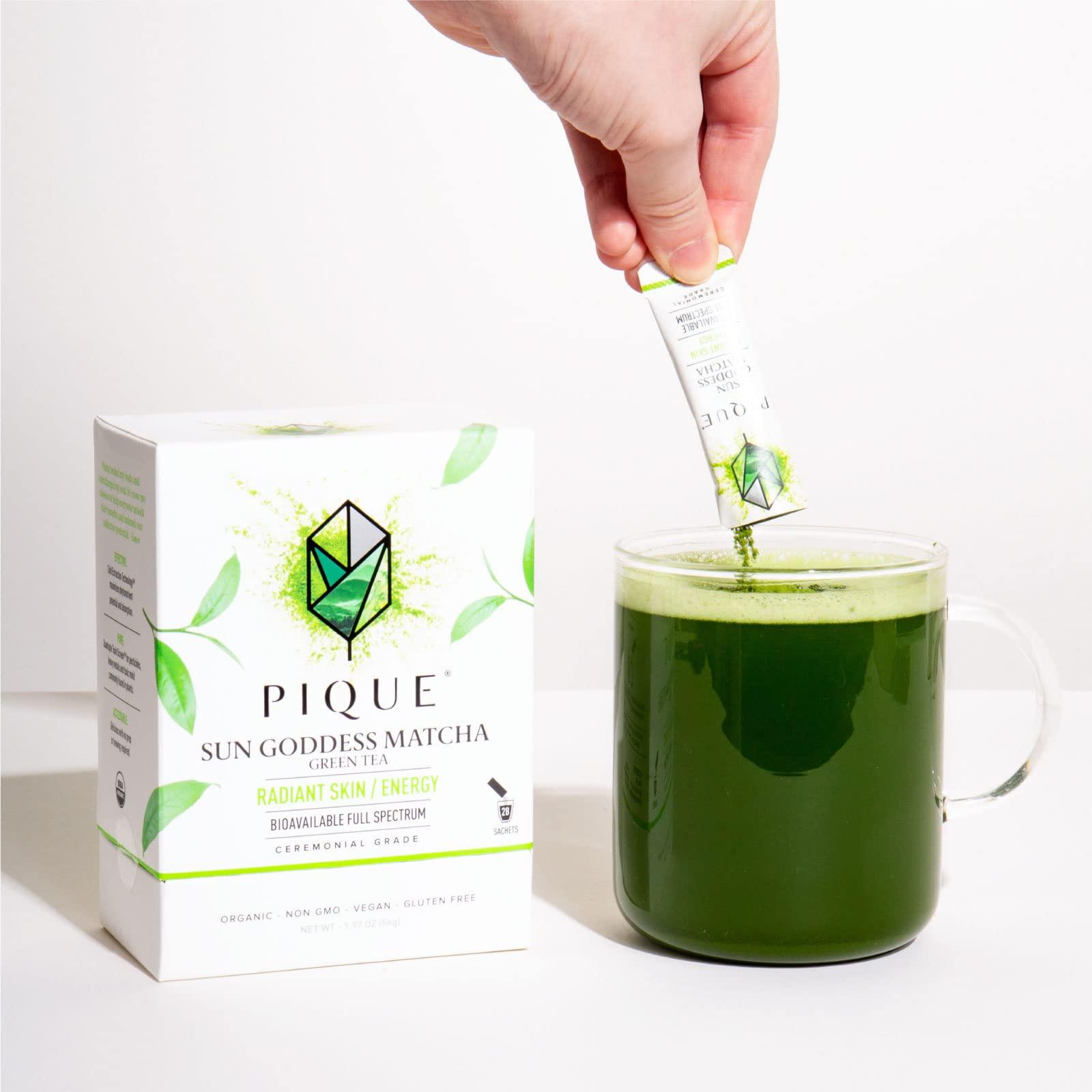 PIQUE Pique Organic Sun Goddess Matcha - Ceremonial Grade Matcha Green Tea Powder, Supports Radiant Skin, Calm Energy - 28 Single Serve Sticks (Pack of 1)