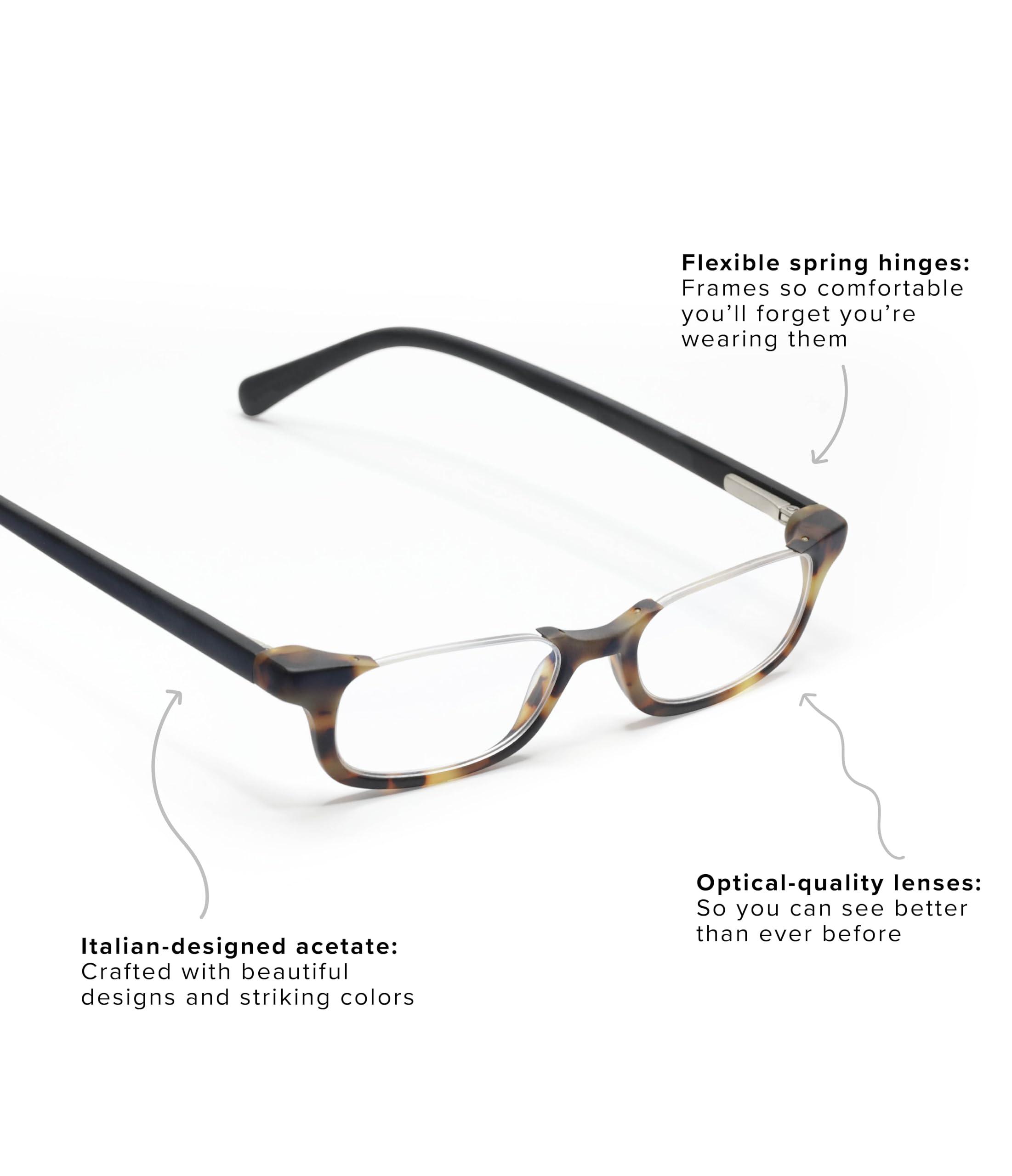 eyebobs eyebobs - What Inheritance? | Premium Reading Glasses for Men and Women | Half-Rim Frames for Average Faces, Green & Blush Layered Crystal with Pink Crystal, 1.25