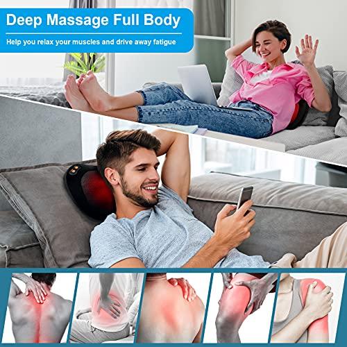 AKMONA Shiatsu Massage Pillow Back and Neck Massager with Heat Deep Tissue Massager for Pain Relief Gift for Women Men Mom Dad Kneading Massager for Neck Back Shoulder Foot Calf Leg Hand at Home Office Car