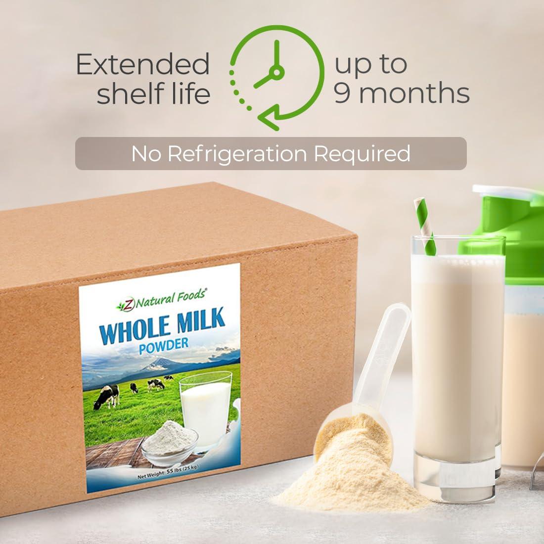 Z Natural Foods Z Natural Foods Premium Whole Milk Powder - Powdered Milk for Baking, Cooking, Drinks - Dry Milk Powder, Pasteurized, Non-GMO, Gluten-Free, Kosher-Certified, 55 lbs