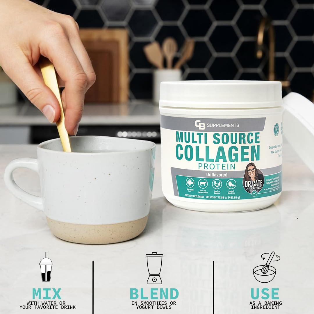 CB Supplements CB Supplements Unflavored Multi Collagen Protein Powder - Hydrolyzed Bovine Collagen Peptides, Albumen Protein, Hydrolyzed Marine Collagen Peptides