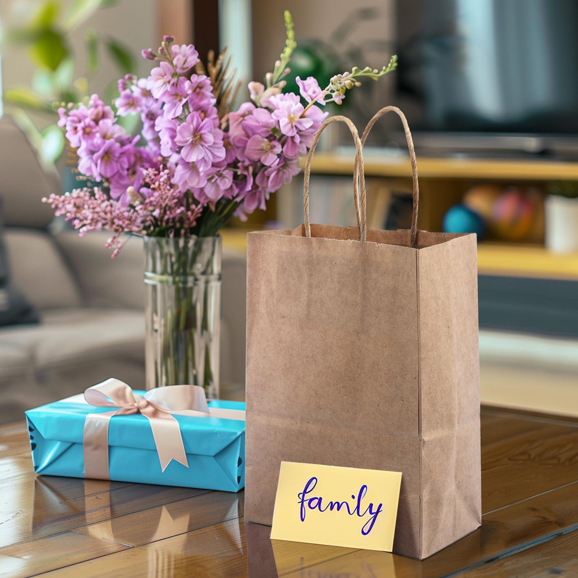 Garandad 200Pack paper bags with handles8.1x5.9x3.1 Inchpaper bags with handles bulkgift bags bulkbrown gift bagsbolsas de papel para negocioPaper Bags Bulk for Birthday Party Favors, Shopping, Retail