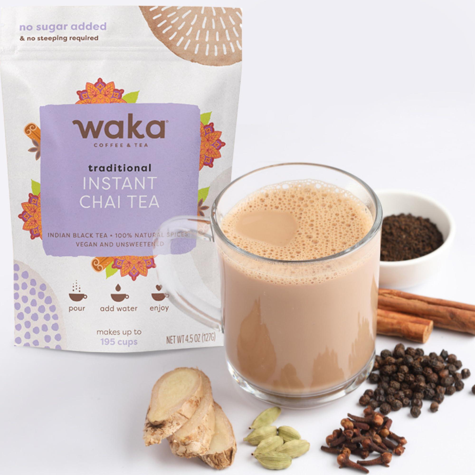 Waka Coffee Waka, Premium Black Tea Powder, Premium Instant Chai Tea, Premium Butterscotch Instant Coffee, Bulk Bags Bundle