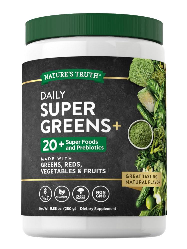 Nature's Truth Nature\'s Truth Super Greens Powder Supplement | Fruit & Vegetables Superfood Blend | Vegan, Non-GMO & Gluten Free Juice & Smoothie Mix | 9.88 oz