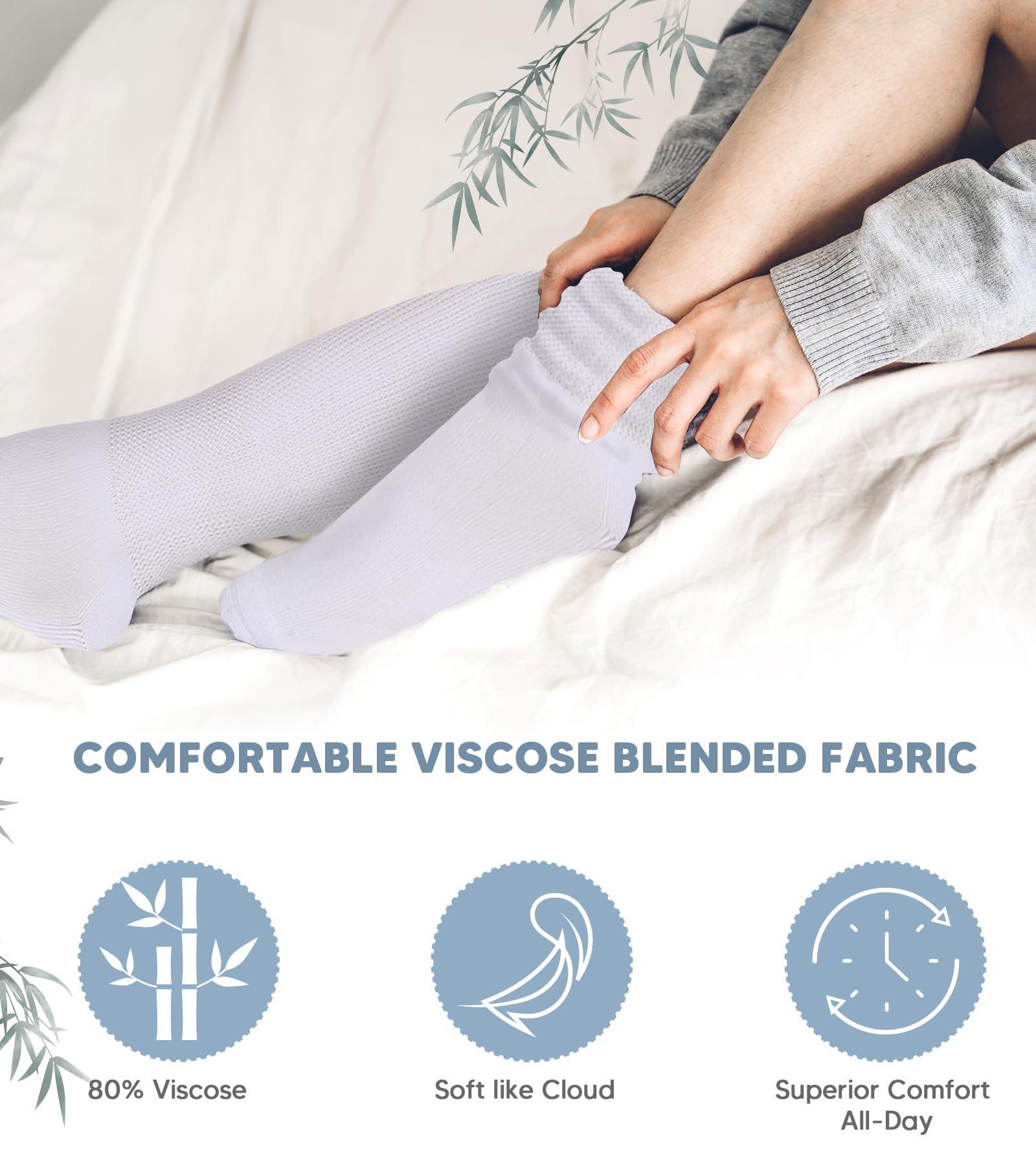 Athlemo Athlemo Diabetic Socks for Men & Women, No-Binding Knee High Socks 4 Pairs, Cushioned Sole & Seamless Toe, Soft Breathable Extra Wide Diabetic Socks