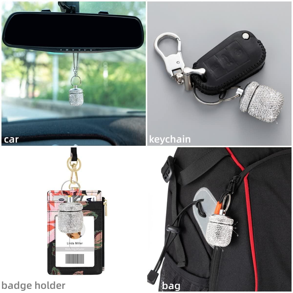 EveryBling Bling Rhinestone Pill Bottle Organizer Daily Travel Pill Case Container Ring Holder Small Medicine Holder Box for Vitamin Supplement Gum with Keychain(Light Blue)