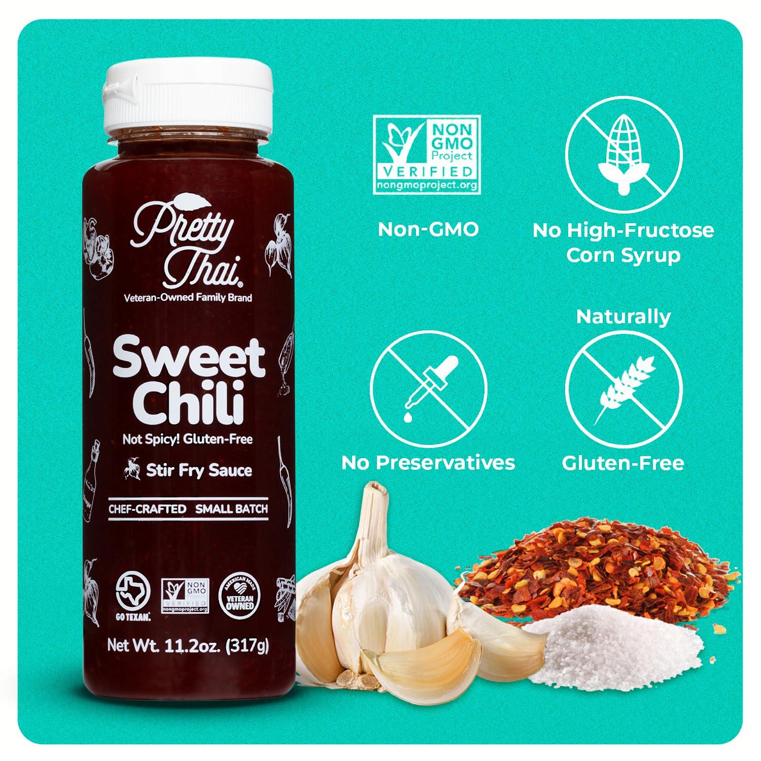 Pretty Thai Pretty Thai Sweet Chili Sauce, Gluten Free Certified Non-GMO Authentic Vegan Stir Fry, BBQ Condiment, Dipping Sauce, Rice Seasoning, 100% Natural (Pack of 6)