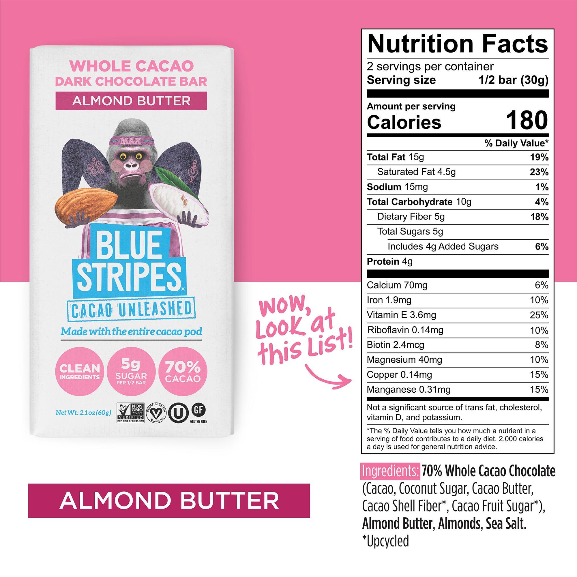Blue Stripes Blue Stripes Whole Cacao Almond Butter Dark Chocolate Bar, 2.1 OZ