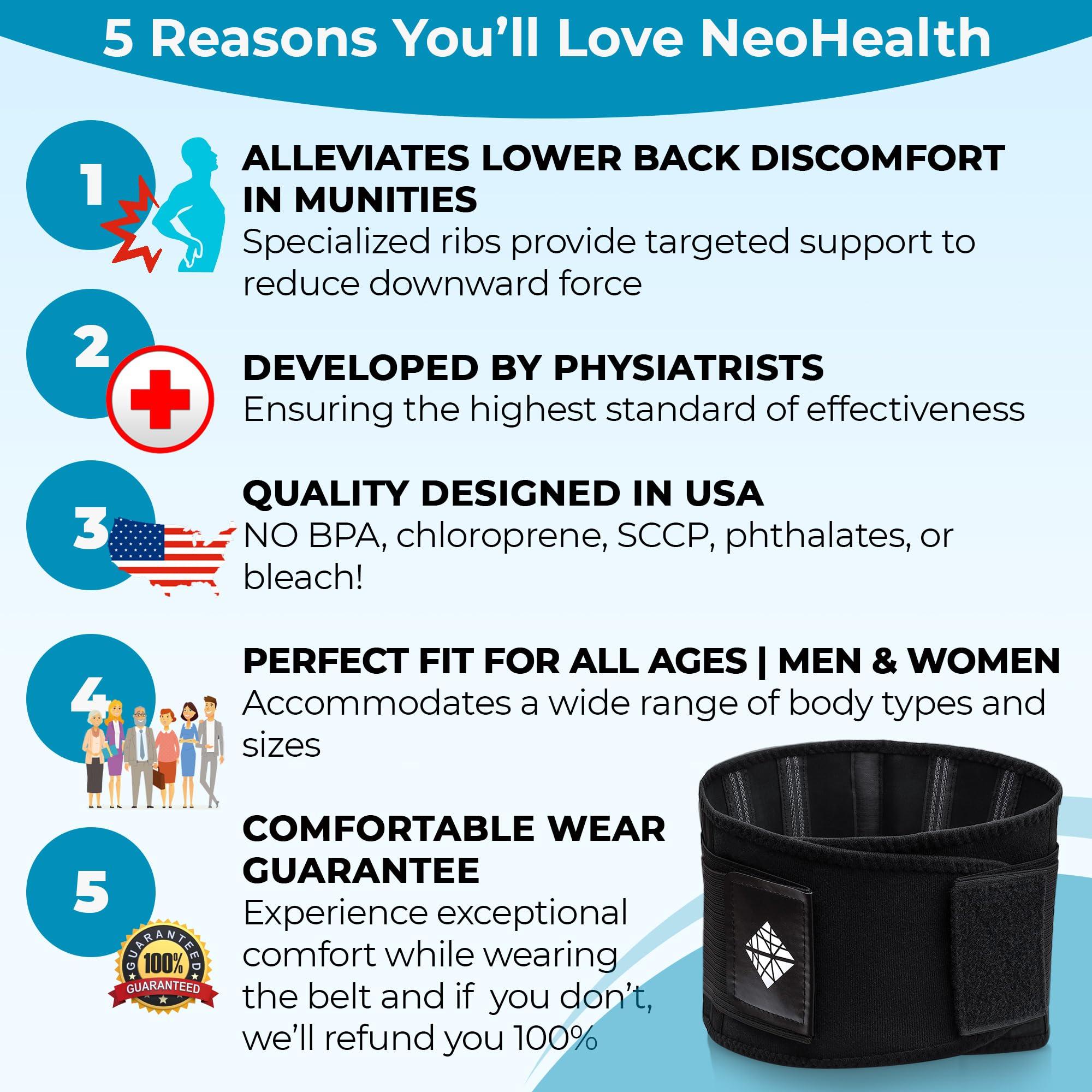 NeoHealth Plus Size Back Brace for Lower Back Pain |5XL| Lumbar Support for Pain Relief and Injury Prevention | Under Clothes Belt | Back Support Belt for Women & Men | Big and Tall | Obese Oversized Overweight