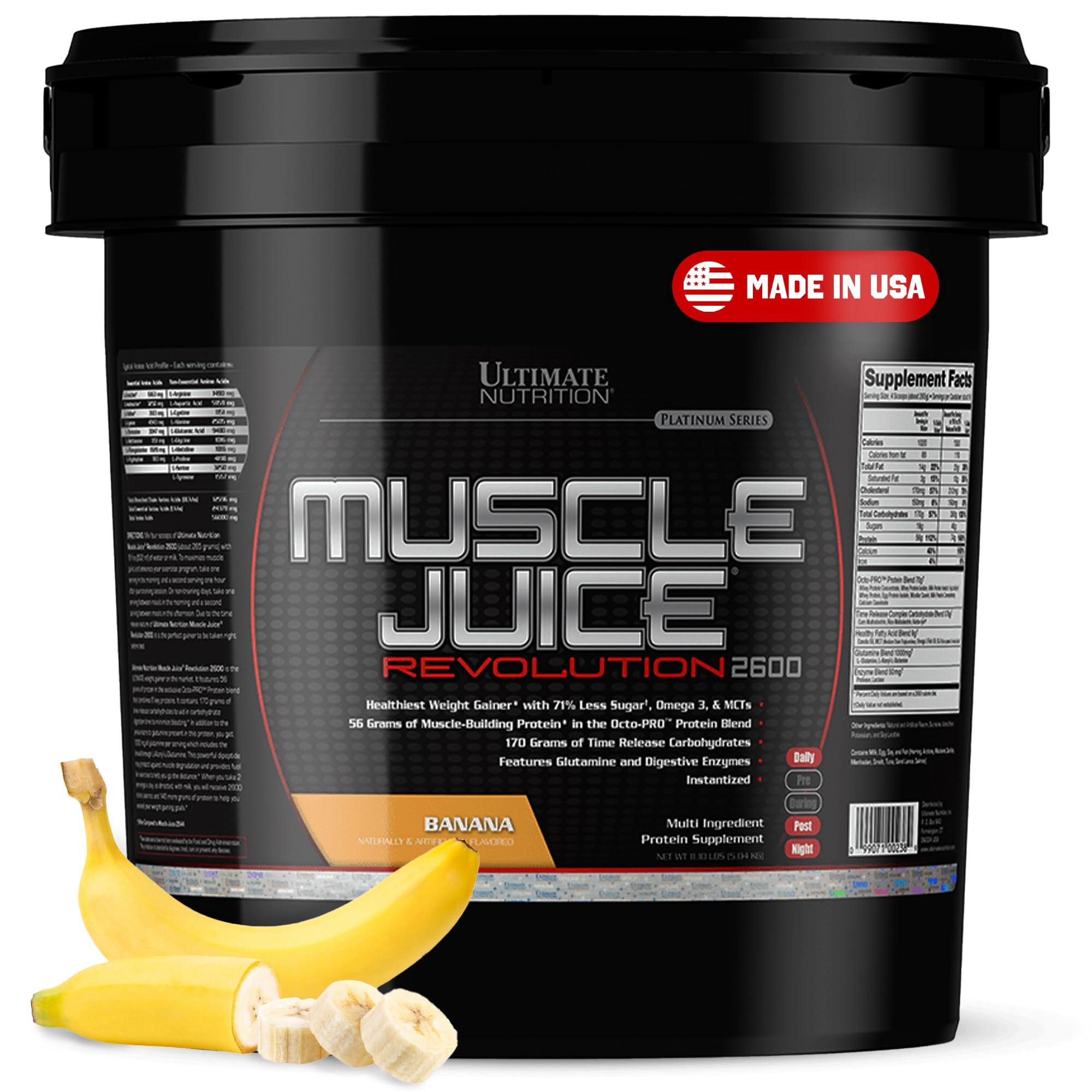 Ultimate Nutrition Ultimate Nutrition Muscle Juice Revolution 2600 Weight Gainer, Muscle Recovery with Glutamine, Micellar Casein and Time Release Complex Carbohydrates, Banana Protein Powder, 11.1 Pounds