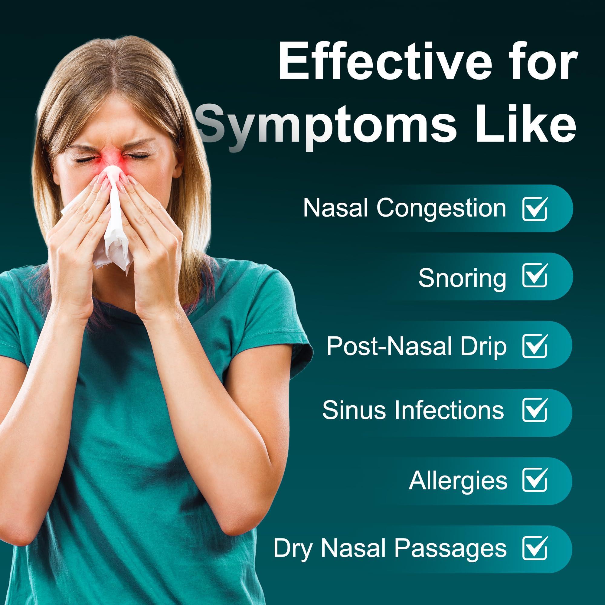 MAOEVER Neti Pot Sinus Rinse Bottle Nose Wash Cleaner Pressure Rinse Nasal Irrigation for Adult & Kid BPA Free 300 ML with 30 Nasal Wash Salt Packets and Sticker Thermometer