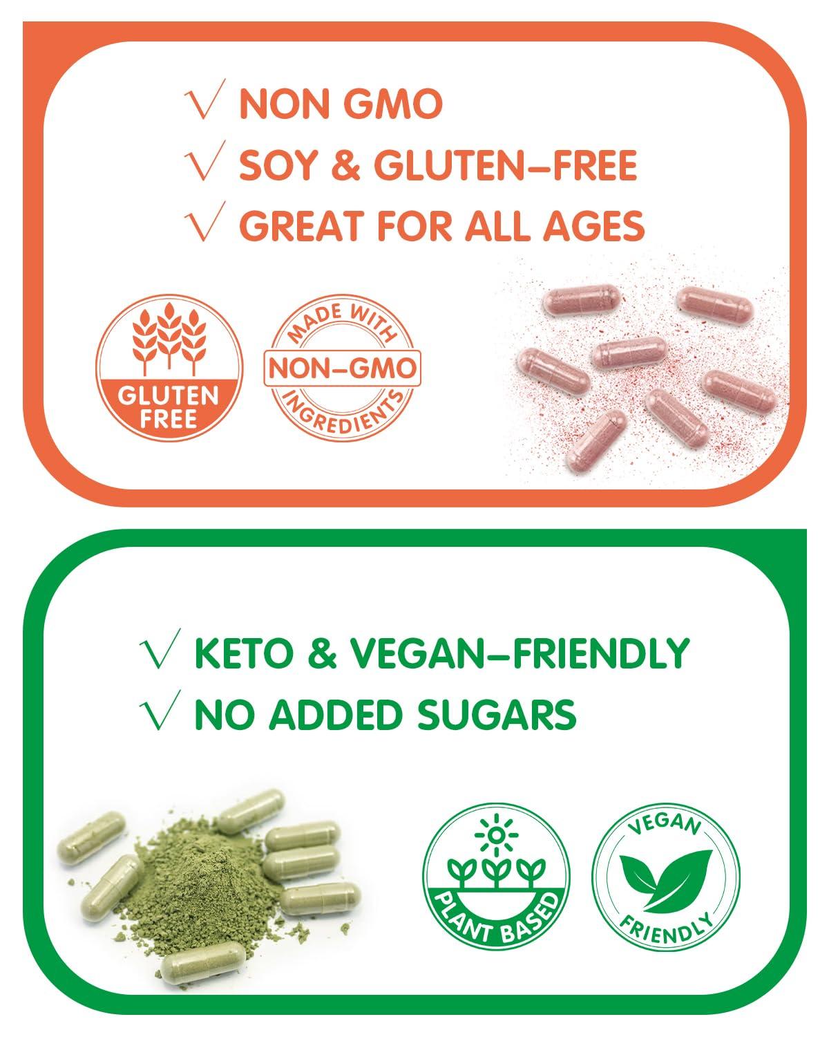 SANSICE SANSICE Fruits and Veggies Supplement, 100% Natural Fruit and Vegetable Vitamins Soy Free & Non-GMO Vegetable and Fruit Supplements for Women Men and Kids - 90 Fruit Capsules, 90 Veggie Capsules