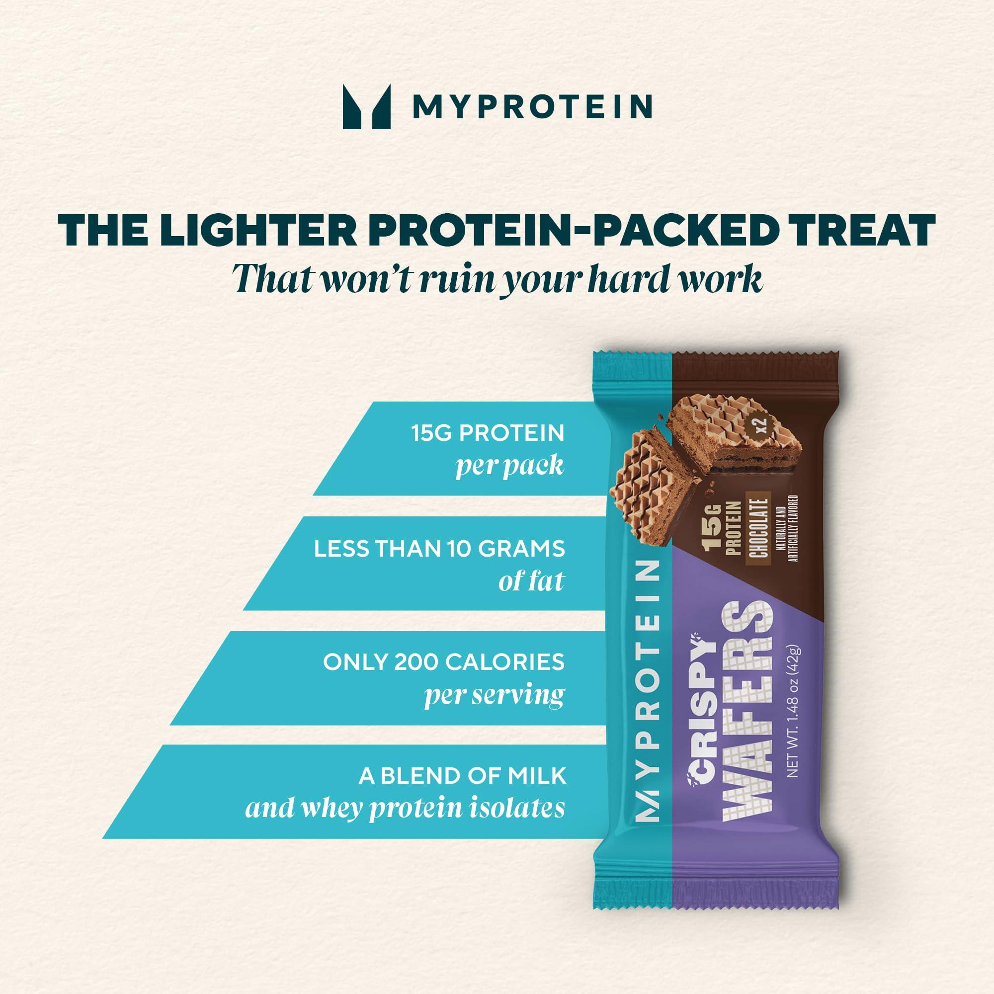 Myprotein Myprotein Protein Bars, Crispy Protein Wafers, 15g High Protein Snacks, Box of 10 Chocolate Wafers Packs, Milk & Whey Protein Isolate, Light & Crunchy Snack Bars, Delicious Protein Bar Squares