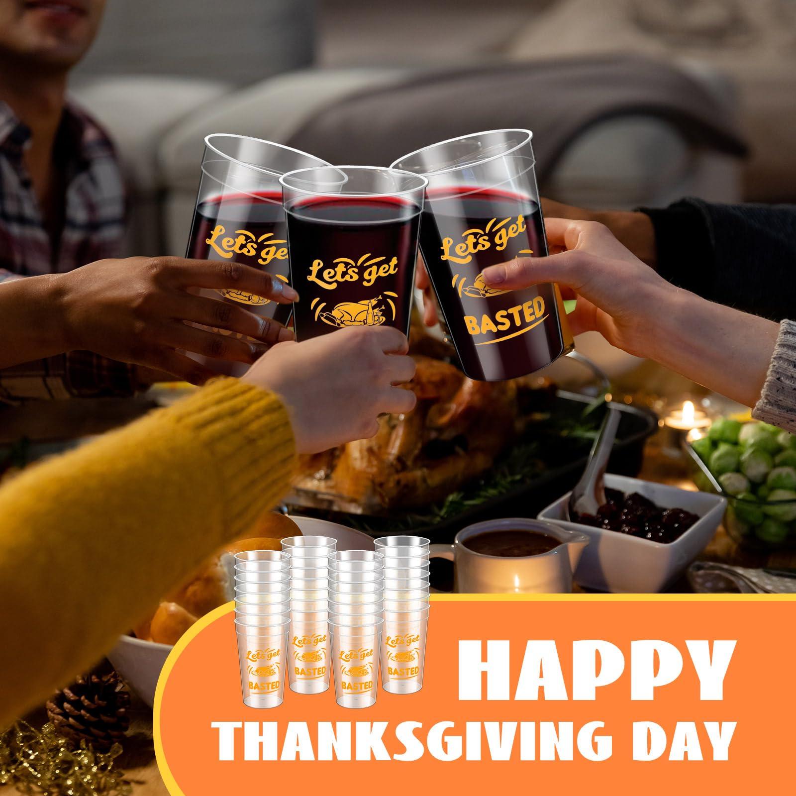Uiifan Uiifan 24 Pack 16 oz Thanksgiving Reusable Plastic Cups Thanksgiving Stadium Cups Gobble Design Thanksgiving Party Supplies Clear Fall Cups for Dinner Celebration Friendsgiving Party (Stylish)