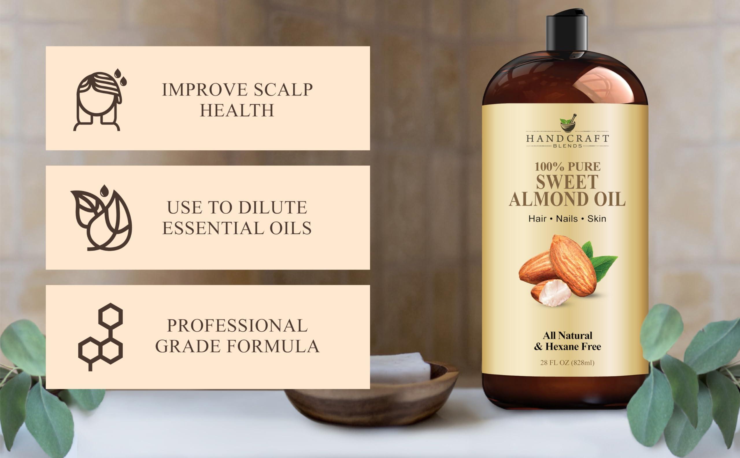 Handcraft Blends Handcraft Blends Sweet Almond Oil - 28 Fl Oz - 100% Pure and Natural - Premium Grade Carrier Oil for Skin and Hair - Hair and Body - Massage - Hexane-Free