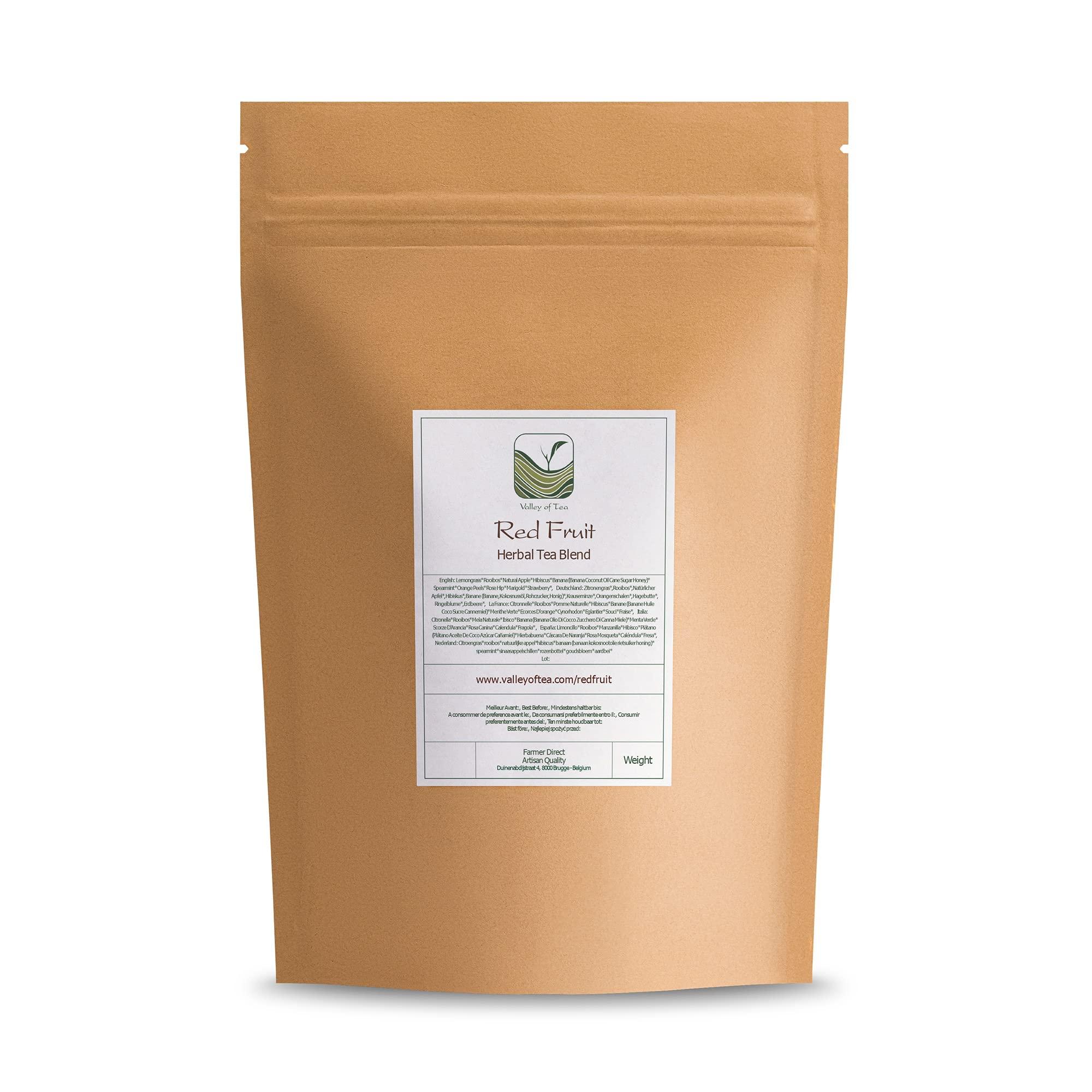 Valley of Tea Red Berry Organic Fruit Tea - Fruit Tea Tisane - Fruity Herbal Infusion - Red Berries Tea Red Berry Tea Red Fruits Tea 200g