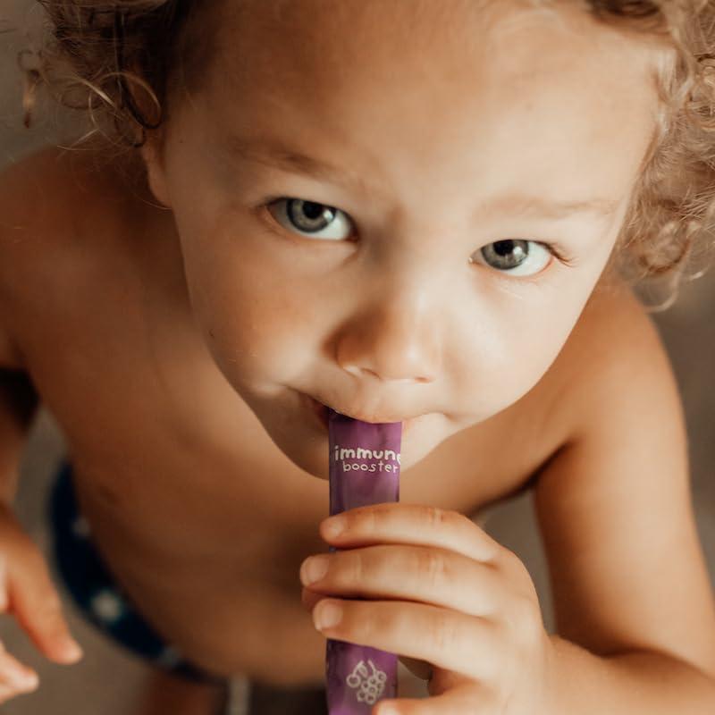 Nurished Nurished Kids Immune Booster with Elderberry, Acerola Cherry, Zinc, Vitamins C & D - Straight-to-Mouth Powder - 30 Servings - 2 Flavors